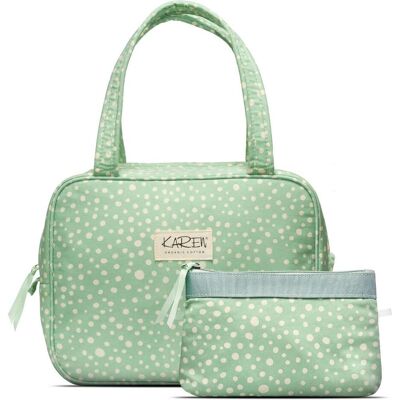 Cimi Karen Denmark - 2 pcs Sac cosmétique avec poignée Imprimé vert/blanc, Trousse de toilette, Vert, Blanc - Publicité Cimi Karen Denmark - 2 pcs Sac cosmétique avec poignée Imprimé vert/blanc, Trousse de toilette, Vert, Blanc - Publicité