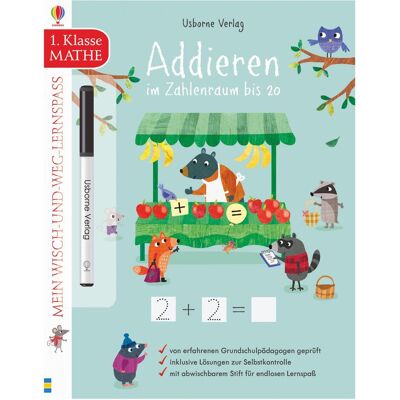 Usborne Publishing Mein Wisch-und-weg-Lernspass: Addieren im Zahlenraum bis 20, Manuels scolaires de Holly Bathie - Publicité Usborne Publishing Mein Wisch-und-weg-Lernspass: Addieren im Zahlenraum bis 20, Manuels scolaires de Holly Bathie - Publicité