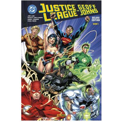 Panini Justice League von Geoff Johns (Deluxe Edition), Fiction de Geoff Johns, Jim Lee, Manuel Garcia, Tony S. Daniel, Scott Clark, Joe Prado, Ethan Van Sciver, David Finch, Jésus Saiz, Zander Cannon, Paul Pelletier, Jeff Lemire, Carlos D'Anda, Stand du - Publicité Panini Justice League von Geoff Johns (Deluxe Edition), Fiction de Geoff Johns, Jim Lee, Manuel Garcia, Tony S. Daniel, Scott Clark, Joe Prado, Ethan Van Sciver, David Finch, Jésus Saiz, Zander Cannon, Paul Pelletier, Jeff Lemire, Carlos D'Anda, Stand du - Publicité