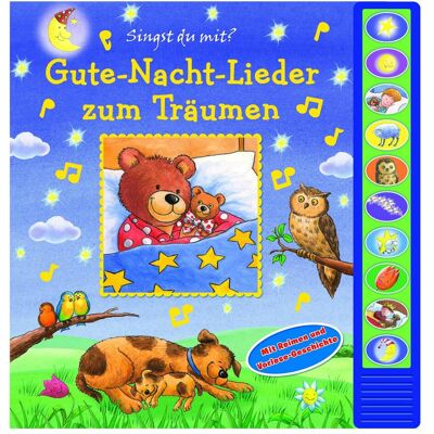 Gute-Nacht-Lieder zum Träumen - Pappbilderbuch zum Vorlesen - Liederbuch mit 10 Melodien, Livre pour enfants de Axel Dissmann, Phoenix International Publications Germany GmbH - Publicité Gute-Nacht-Lieder zum Träumen - Pappbilderbuch zum Vorlesen - Liederbuch mit 10 Melodien, Livre pour enfants de Axel Dissmann, Phoenix International Publications Germany GmbH - Publicité