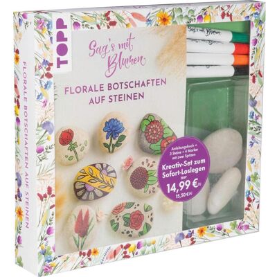 Frech Kreativ-Set: Sag's mit Blumen - Florale Botschaften auf Steinen. Mit Anleitungsbuch und Mat, Guide de Ludmila Blum - Publicité Frech Kreativ-Set: Sag's mit Blumen - Florale Botschaften auf Steinen. Mit Anleitungsbuch und Mat, Guide de Ludmila Blum - Publicité