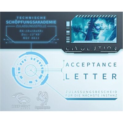 Pegasus Civolution: Acceptance Letter (Erweiterung) (Deep Print Games) (Allemand, 1 - 4 Joueur) - Publicité Pegasus Civolution: Acceptance Letter (Erweiterung) (Deep Print Games) (Allemand, 1 - 4 Joueur) - Publicité