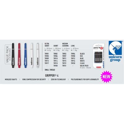 Unicorn - Gripper4 Shaft - Ultra Court - Bleu - Axe de fléchette - Publicité Unicorn - Gripper4 Shaft - Ultra Court - Bleu - Axe de fléchette - Publicité