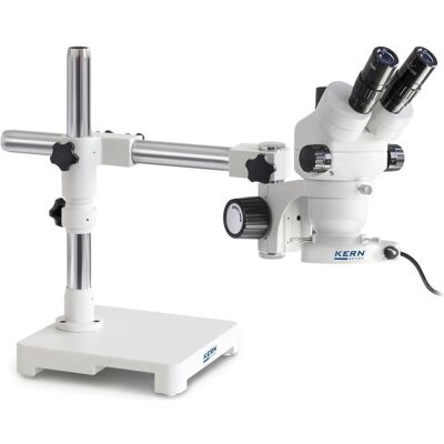 Kern Set de microscope stéréo trinoculaire (petit) 0.7-4.5x : bras télescopique (plaque), anneau LED - Publicité Kern Set de microscope stéréo trinoculaire (petit) 0.7-4.5x : bras télescopique (plaque), anneau LED - Publicité