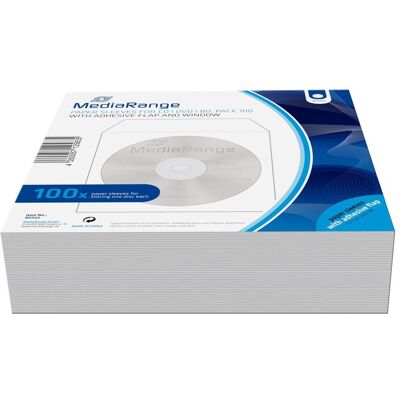 MediaRange Pochettes en papier pour 1 disque, avec rabat adhésif et fenêtre de visualisation, CD + DVD : accessoires - Publicité MediaRange Pochettes en papier pour 1 disque, avec rabat adhésif et fenêtre de visualisation, CD + DVD : accessoires - Publicité