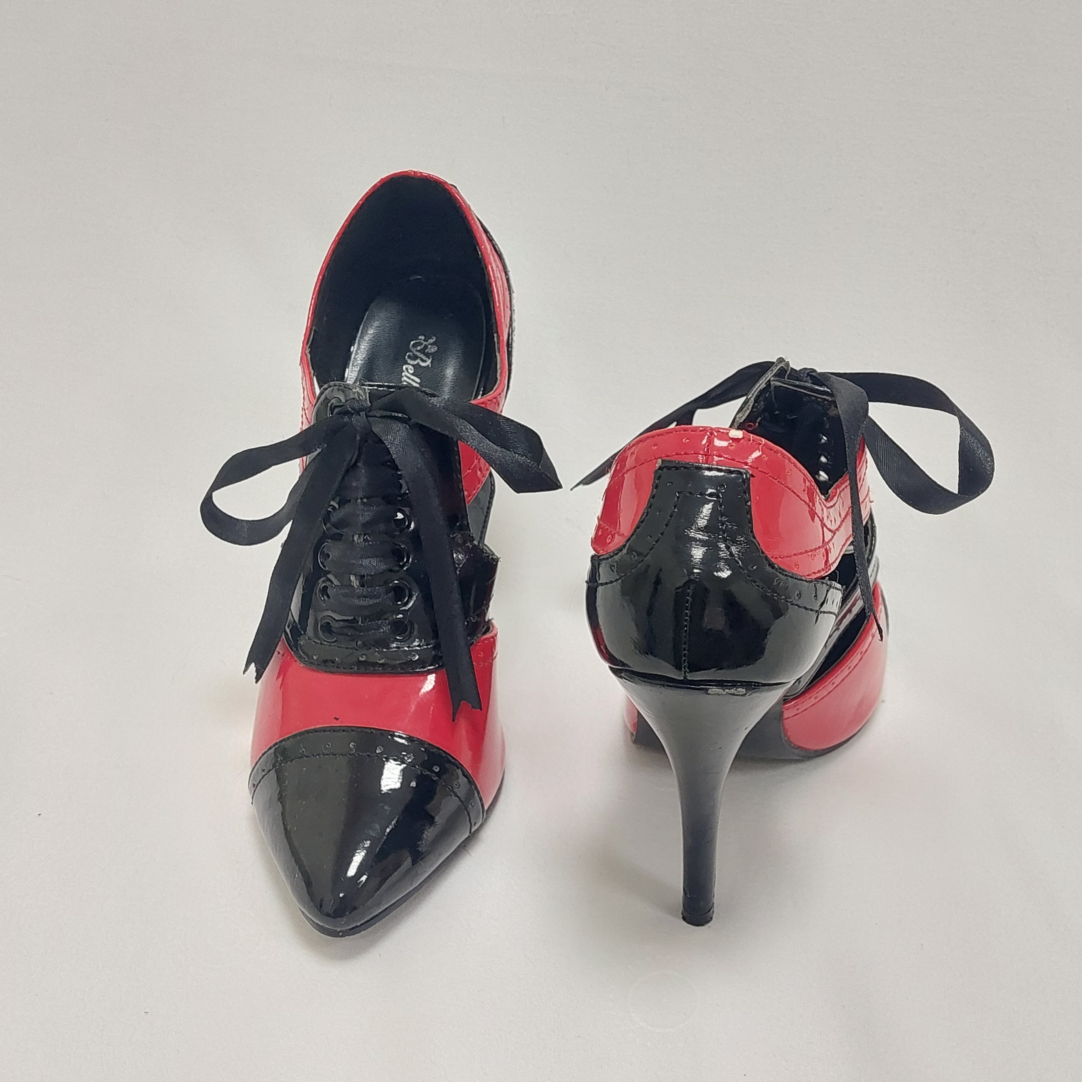 Paire de chaussures - bottines- escarpins - talons de 11 cm -pin-up- Belle Women -rouge noir - verni - 36 Noir 36