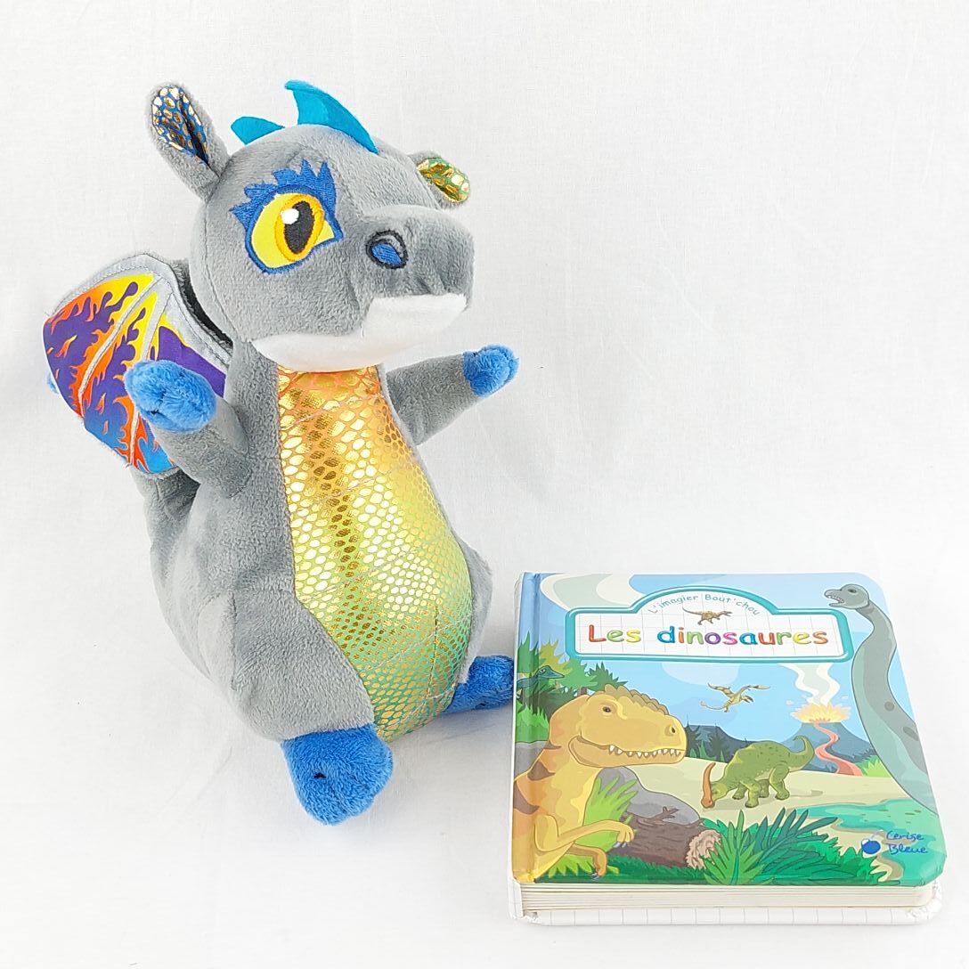 Peluche dragon et livre dinosaures Multicolore