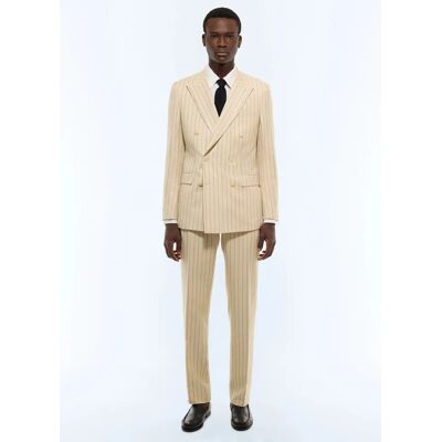 FURSAC - Costume croisé en coton et lin à rayures - Taille 52 - Homme Beige - Publicité FURSAC - Costume croisé en coton et lin à rayures - Taille 52 - Homme Beige - Publicité