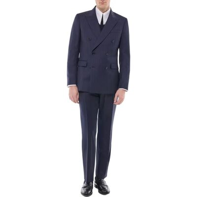 FURSAC - Costume croisé en twill de laine rayé - Taille 50 - Homme Bleu - Publicité FURSAC - Costume croisé en twill de laine rayé - Taille 50 - Homme Bleu - Publicité