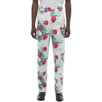 FURSAC - Chino droit en toile à motif floral - Taille 32 - Homme Rose/Vert - Publicité FURSAC - Chino droit en toile à motif floral - Taille 32 - Homme Rose/Vert - Publicité