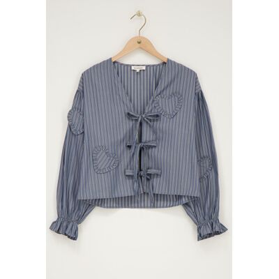 Blouse bleue à rayures avec nœuds et cœurs My Jewellery Blanc/Bleu S femme - Publicité Blouse bleue à rayures avec nœuds et cœurs My Jewellery Blanc/Bleu S femme - Publicité