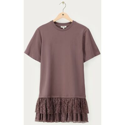 Robe t-shirt marron à volants en dentelle My Jewellery Marron XL femme - Publicité Robe t-shirt marron à volants en dentelle My Jewellery Marron XL femme - Publicité