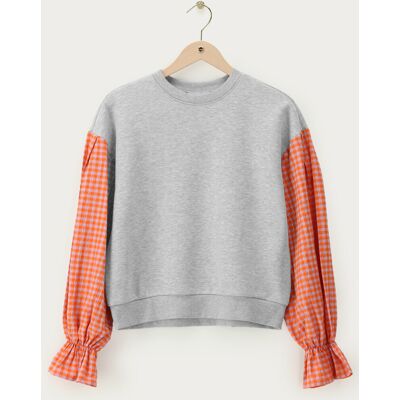 Sweat gris avec manches à carreaux orange My Jewellery Orange/Gris XL femme - Publicité Sweat gris avec manches à carreaux orange My Jewellery Orange/Gris XL femme - Publicité