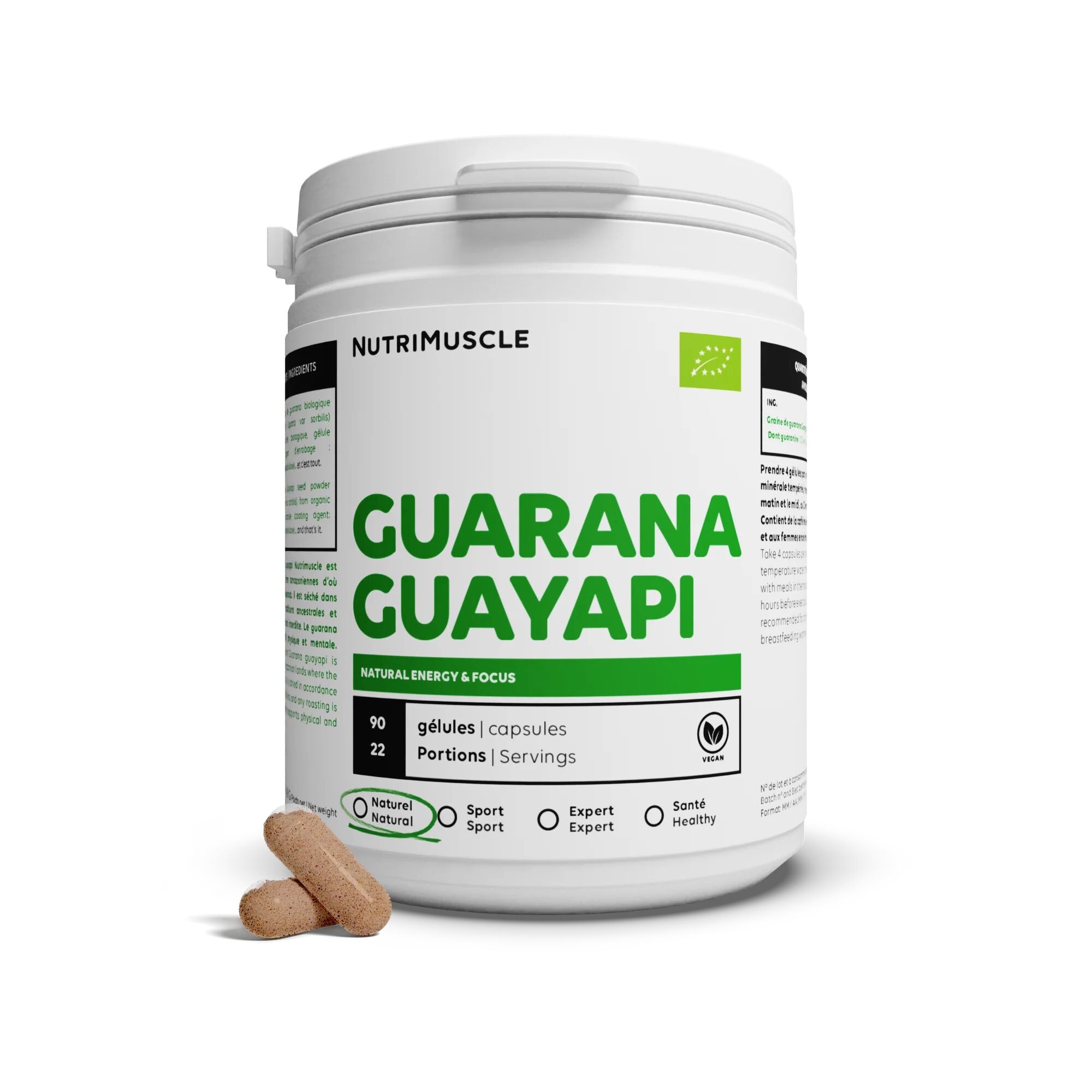 Nutrimuscle Guarana Biologique - 90 gélules - Nutrimuscle - Nutrition pure - Plantes