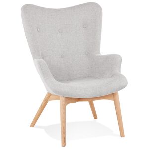 ALTEREGO Fauteuil a oreille 'ROBY' en tissu gris et pieds en bois