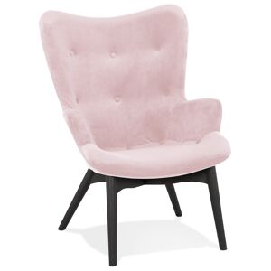 ALTEREGO Fauteuil a oreilles 'RUBEN' en velours rose et pieds en bois noir