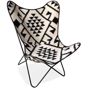 ALTEREGO Fauteuil papillon 'FOX' en coton blanc et motifs noirs