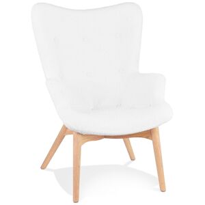 ALTEREGO Fauteuil à oreilles style scandinave 'TRAPEUR' en tissu bouclé blanc