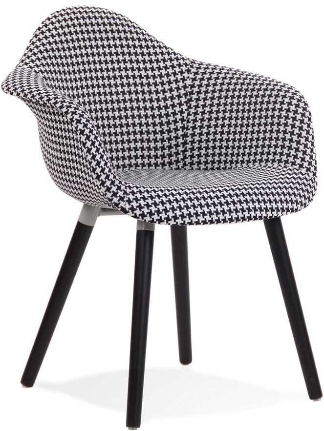 ALTEREGO Chaise design avec accoudoirs 'LARA' en tissu pied de poule noir et blanc