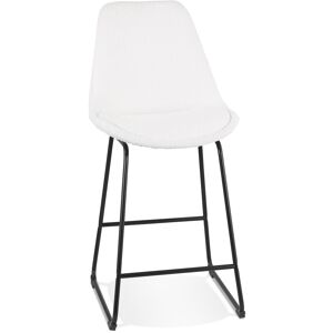 ALTEREGO Tabouret snack mi-hauteur 'ALICE MINI' en tissu bouloche blanc et pied traineau en metal noir