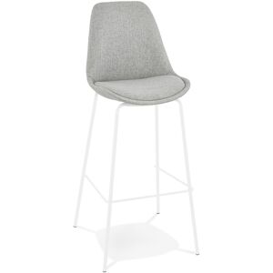 ALTEREGO Tabouret de bar 'ALOE' en tissu gris avec pied en metal blanc