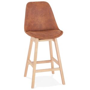 ALTEREGO Tabouret snack mi-hauteur 'ASPEN MINI' en microfibre brune et pieds en bois finition naturelle