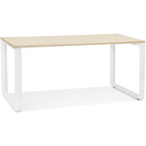 ALTEREGO Bureau droit design 'BAKUS' en bois finition naturelle et metal blanc - 160x80 cm