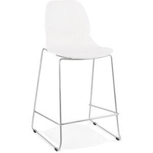 ALTEREGO Tabouret snack mi-hauteur 'BERLIN MINI' blanc empilable avec pied en metal chrome