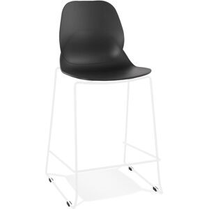 ALTEREGO Tabouret snack mi-hauteur 'BERLIN MINI' noir empilable avec pied en metal blanc