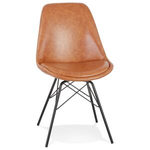ALTEREGO Chaise design 'BRAVO' en matiere synthetique brune et pieds en metal noir
