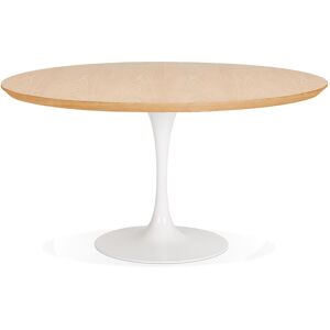 ALTEREGO Table de salle a manger ronde 'BRIK' en bois finition naturelle et pied central en metal blanc - Ø 140 cm