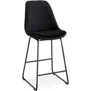 ALTEREGO Tabouret snack mi-hauteur 'BULLY MINI' en velours noir et pieds en metal noir