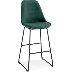 ALTEREGO Tabouret de bar 'BULLY' en velours vert et pieds en metal noir