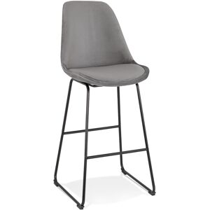 ALTEREGO Tabouret de bar 'BULLY' en velours gris et pieds en metal noir