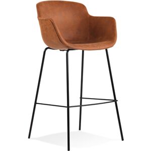 ALTEREGO Tabouret de bar avec accoudoirs 'CALVIN' en microfibre brune