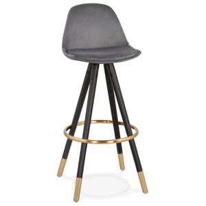 ALTEREGO Tabouret de bar design 'CHICAGO' en velours gris et 4 pieds en bois noir