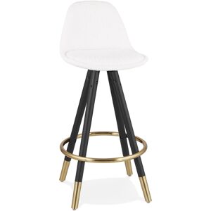 ALTEREGO Tabouret snack mi-hauteur 'CLARISSE MINI' en tissu bouloche blanc et 4 pieds en bois noir