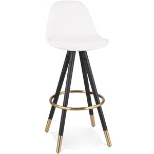 ALTEREGO Tabouret de bar 'CLARISSE' en tissu bouloche blanc et 4 pieds en bois noir