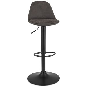 ALTEREGO Tabouret reglable 'CROUPION' en microfibre gris fonce et pied en metal noir