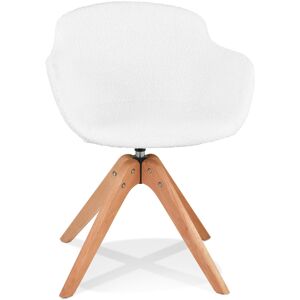 ALTEREGO Chaise a accoudoirs style scandinave 'DESMA' en tissu boucle blanc et bois naturel