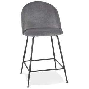 ALTEREGO Tabouret snack mi-hauteur 'DUPONT MINI' en velours gris clair et metal noir