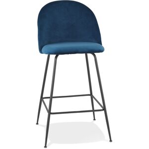 ALTEREGO Tabouret de bar 'DUPONT' en velours bleu et metal noir