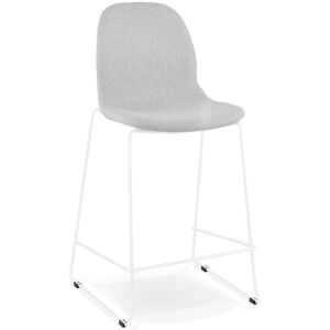 ALTEREGO Tabouret snack mi-hauteur empilable 'FAKIR MINI' en tissu gris clair et pied en metal blanc