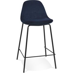 ALTEREGO Tabouret snack mi-hauteur 'FENTON MINI' en velours bleu et pied en metal noir