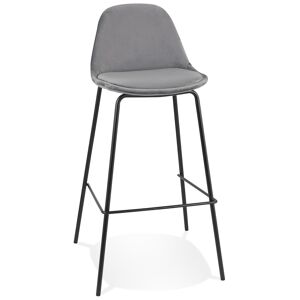 ALTEREGO Tabouret de bar 'FENTON' en velours gris et pied en metal noir