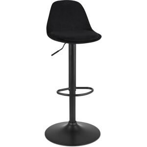 ALTEREGO Tabouret reglable 'FINLEY' en velours noir et pied en metal noir