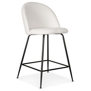 ALTEREGO Tabouret snack mi-hauteur 'FLEURO MINI' en tissu boucle blanc et metal noir