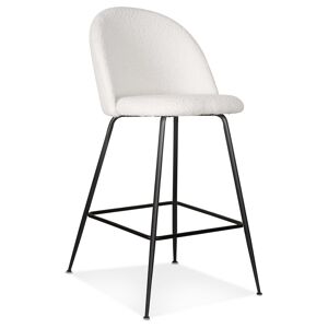 ALTEREGO Tabouret de bar 'FLEURO' en tissu boucle blanc et metal noir - commande par 2 pieces / prix pour 1 piece