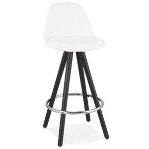 ALTEREGO Tabouret snack mi-hauteur 'FLORENCE MINI' en tissu bouloche blanc et 4 pieds en bois noir