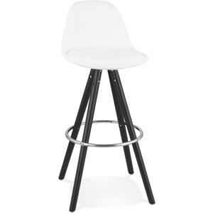 ALTEREGO Tabouret de bar 'FLORENCE' en tissu bouloche blanc et 4 pieds en bois noir